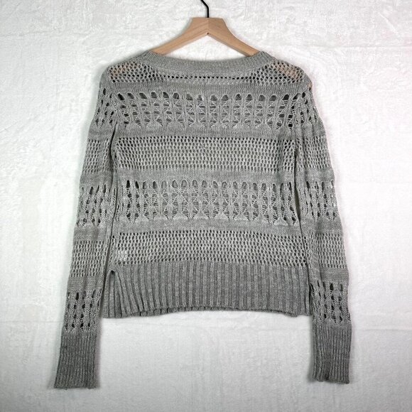 Aeropostale Women's XS Knit Gray Sweater Intricate Open-knit Crochet Design - Picture 5 of 13